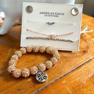American Eagle Rustic Cuff Bracelets Set of 4 Friendship and Rhinestone Logo